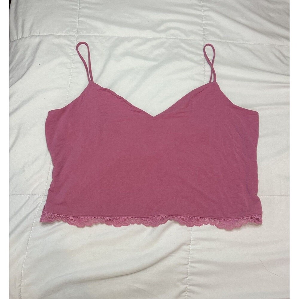 Y2K Victorias Secret Pink Cami Lace Back Crop Tank Top XL Women Stretchy 2021
